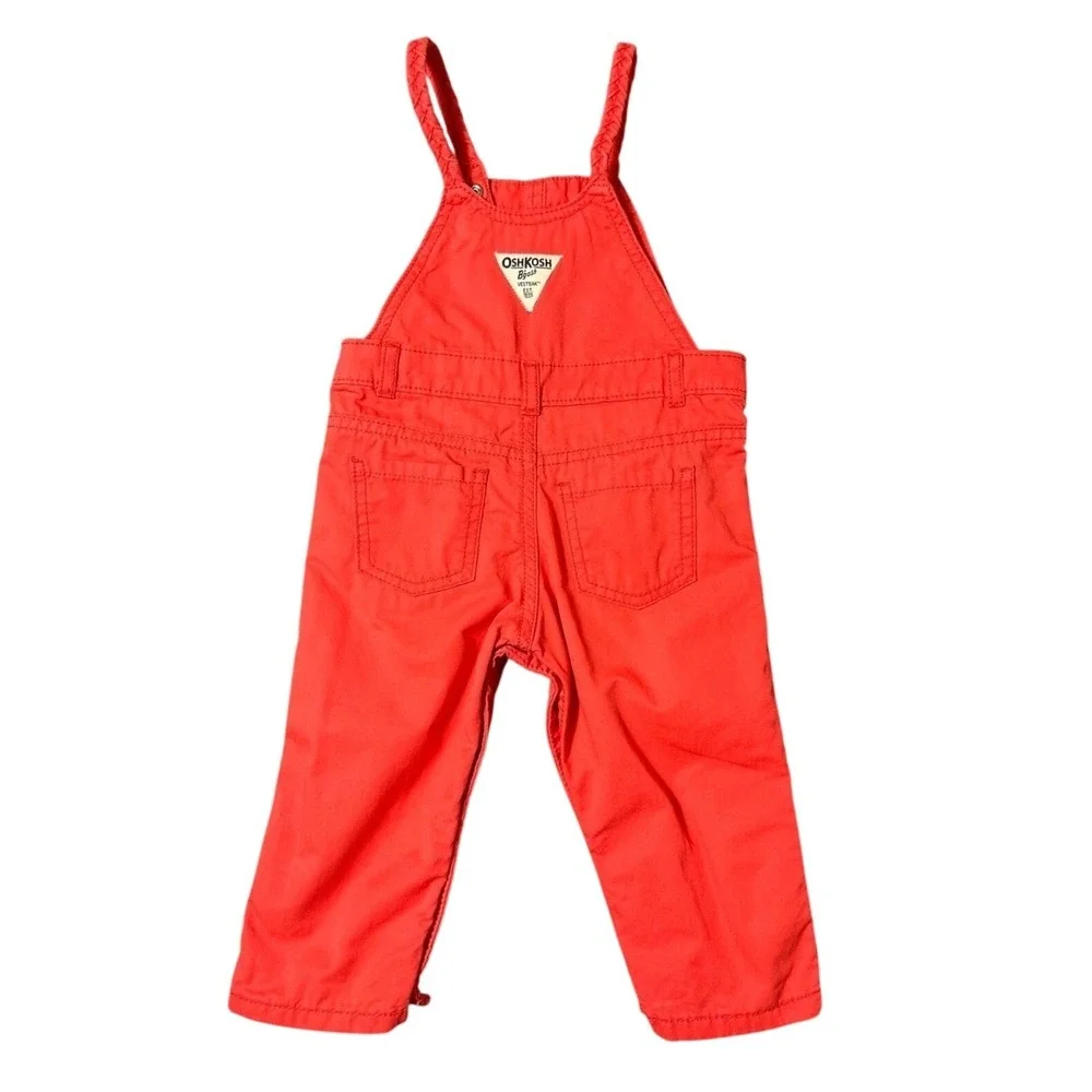 OshKosh B'gosh Baby‎ Girls Coral Floral Embroidered Overalls 12M Cotton